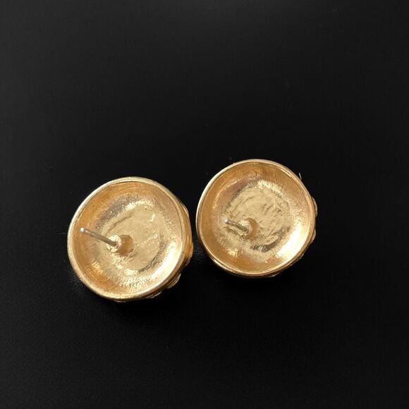 Vintage Gold Stud Etruscan Cabochon Earrings - Picture 4 of 4